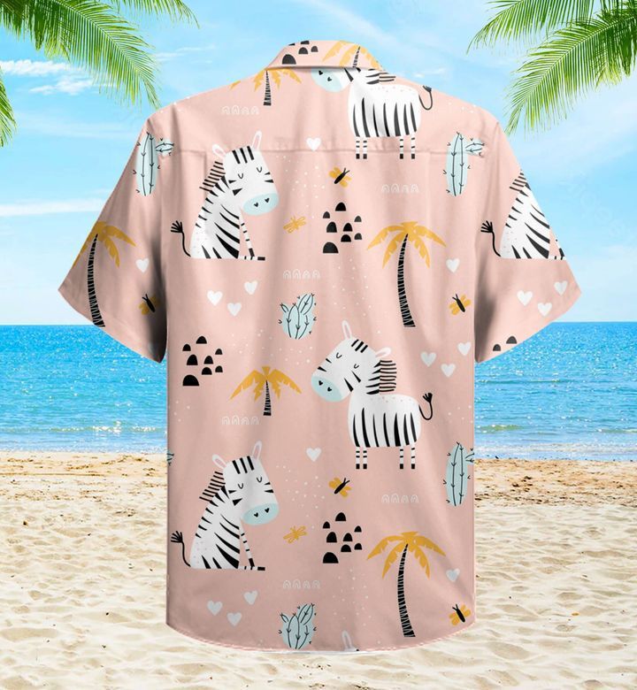 Cute Zebras Palm Pink Trendy Hawaiian Shirt 3D