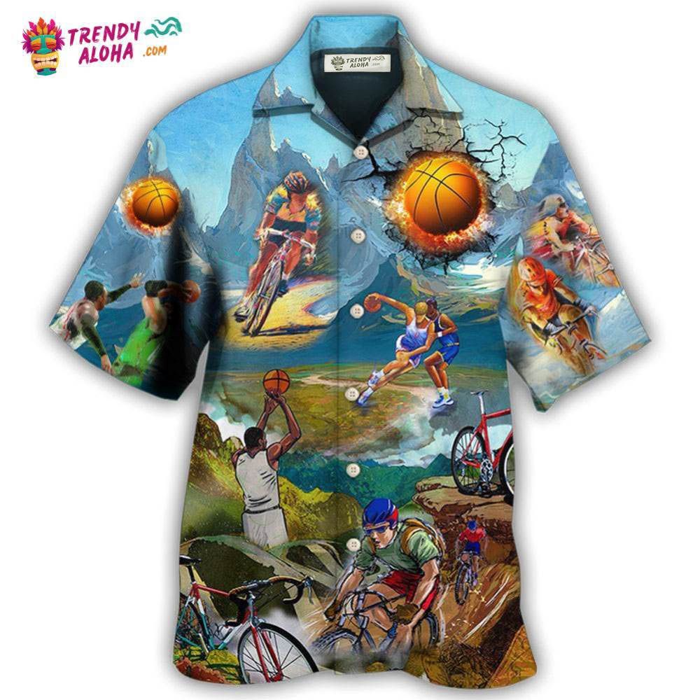 Cycling And Basketball Moutain Painting Lover Hawaiian Shirt – Trendy Aloha
