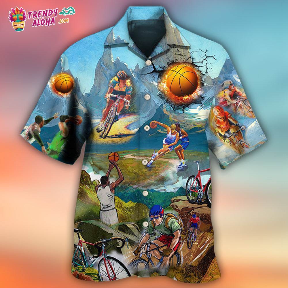Cycling And Basketball Moutain Painting Lover Hawaiian Shirt – Trendy Aloha