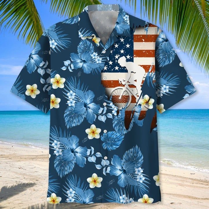 Cycling Floral Background Trendy Hawaiian Shirt, Trendy Hawaiian Shirt For Men, Summer Gift, Gift For Cycling Lover