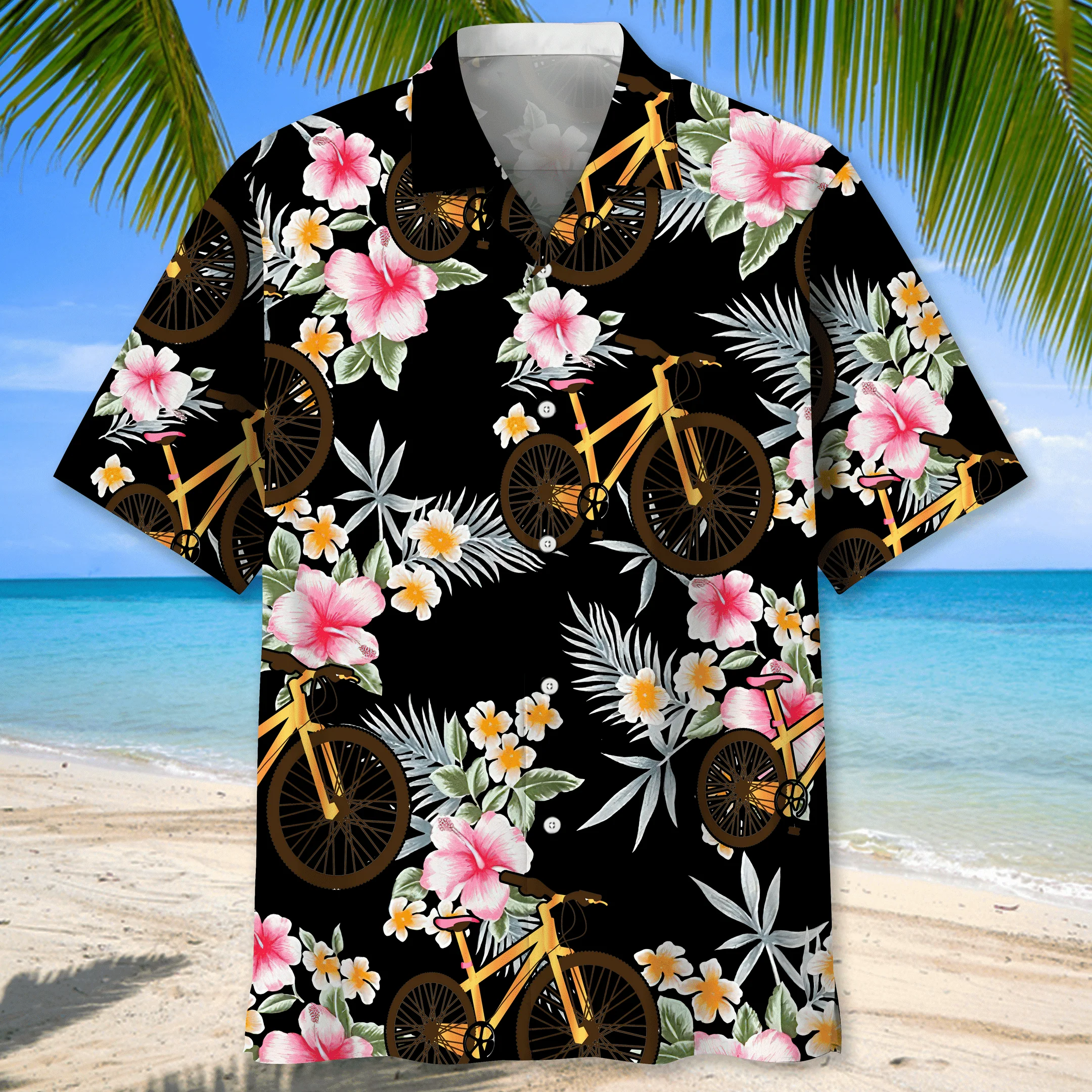 Cycling Floral Pattern Trendy Hawaiian Shirt, Trendy Hawaiian Shirt For Men, Summer Gift, Gift For Cycling Lover