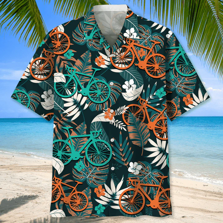 Cycling Floral Pattern Trendy Hawaiian Shirt, Trendy Hawaiian Shirt For Men, Summer Gift, Gift For Cycling Lover