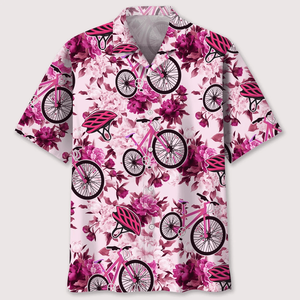 Cycling Pink Flower Trendy Hawaiian Shirt