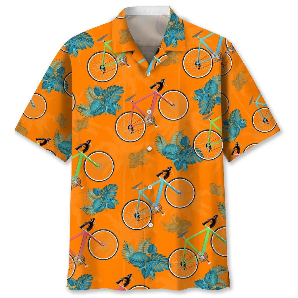 Cycling Tropical Orange Trendy Hawaiian Shirt