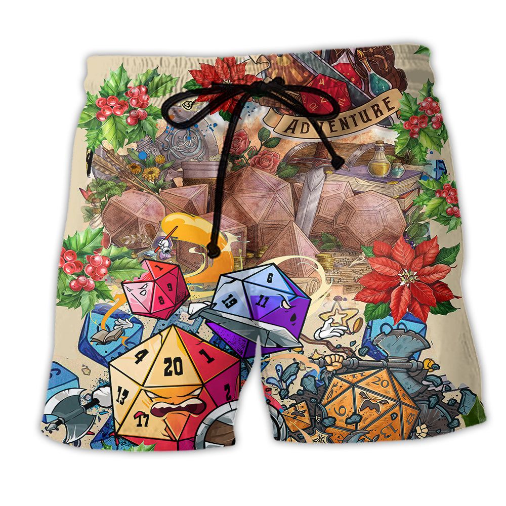 D20 Ready For Adventure Merry Christmas Trendy Aloha Hawaiian Beach Shorts