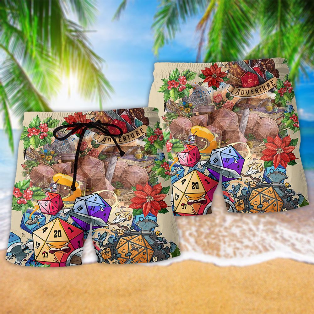 D20 Ready For Adventure Merry Christmas Trendy Aloha Hawaiian Beach Shorts