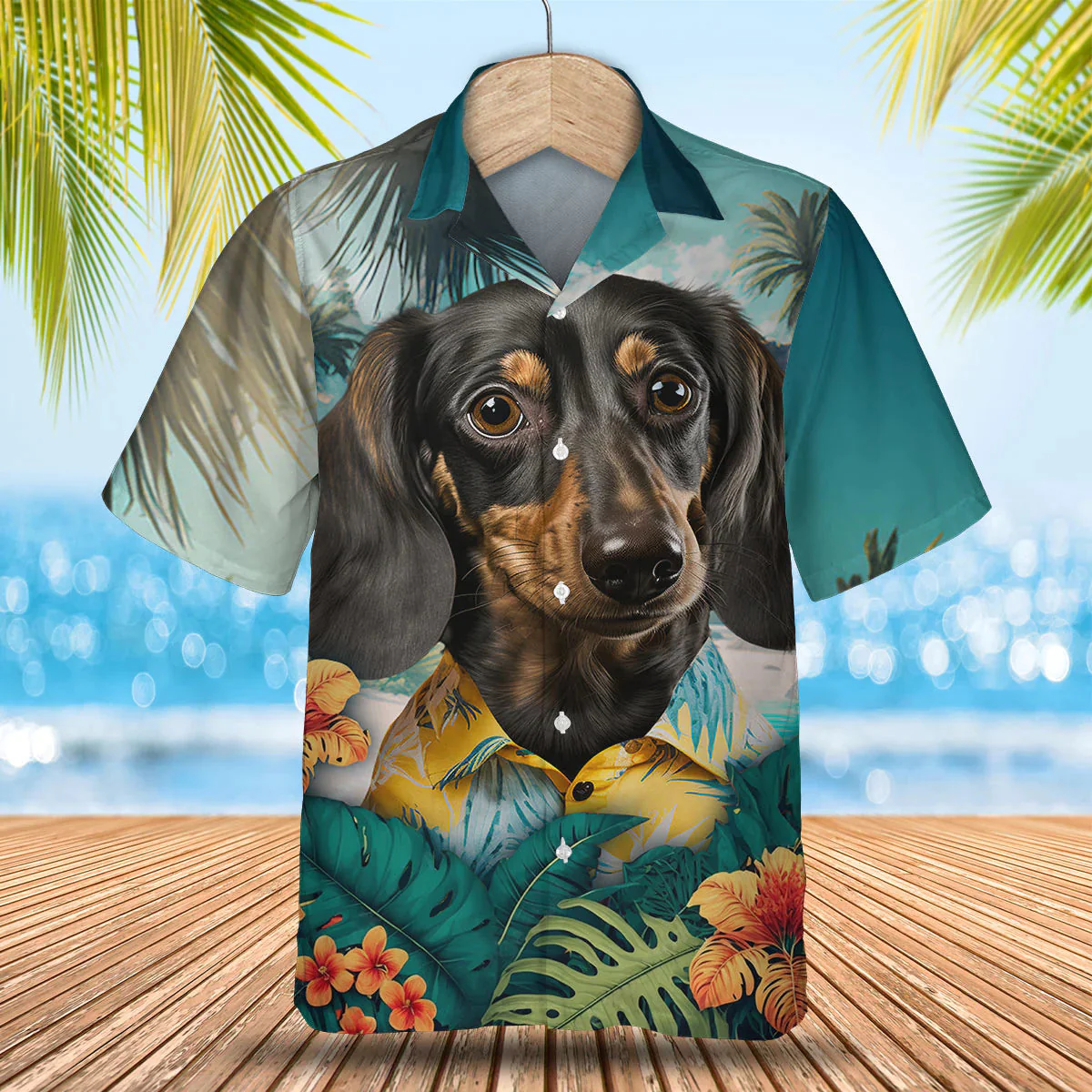 Dachshund 2 3D Tropical Trendy Hawaiian Shirt, Dog Lover Trendy Hawaiian Shirt, Summer Trendy Hawaiian Shirt For Men And Women