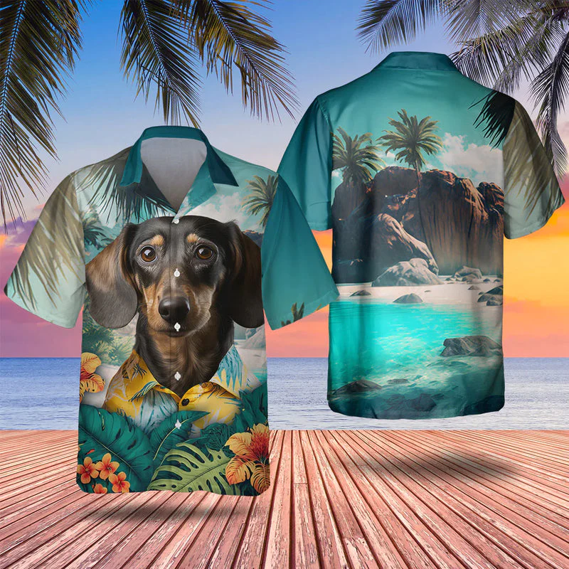 Dachshund 3D Tropical Trendy Hawaiian Shirt, Dog Lover Trendy Hawaiian Shirt, Summer Gift For Men And Women Dachshund 3D Tropical Trendy Hawaiian Shirt, Dog Lover Trendy Hawaiian Shirt, Summer Gift For Men And Women