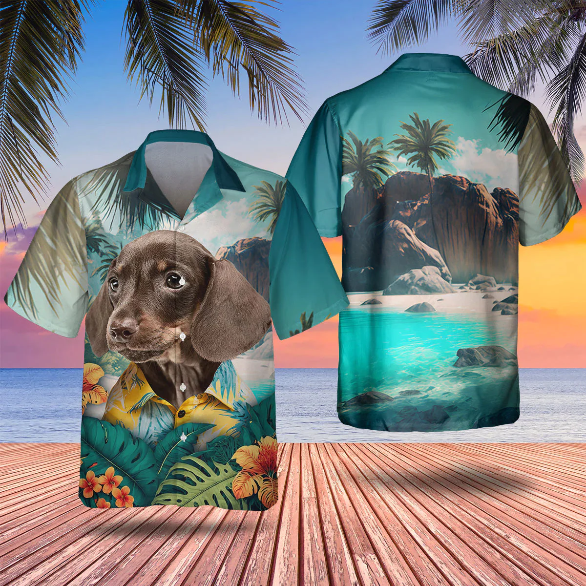 Dachshund 3D Tropical Trendy Hawaiian Shirt, Dog Lover Trendy Hawaiian Shirt, Summer Trendy Hawaiian Shirt For Men And Women