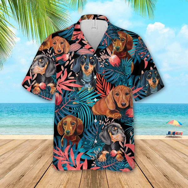 Dachshund Aloha Trendy Hawaiian Shirts, Dog Trendy Hawaiian Shirt For Men, Women
