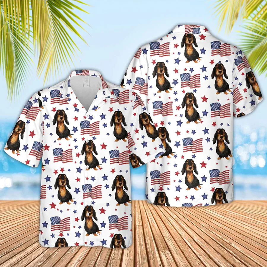 Dachshund American Flag Pattern Trendy Hawaiian Shirt, Funny Cow Trendy Hawaiian Shirt, 4Th Of July Trendy Hawaiian Shirt
