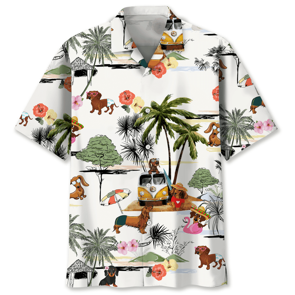 Dachshund Beach Funny Trendy Hawaiian Shirt