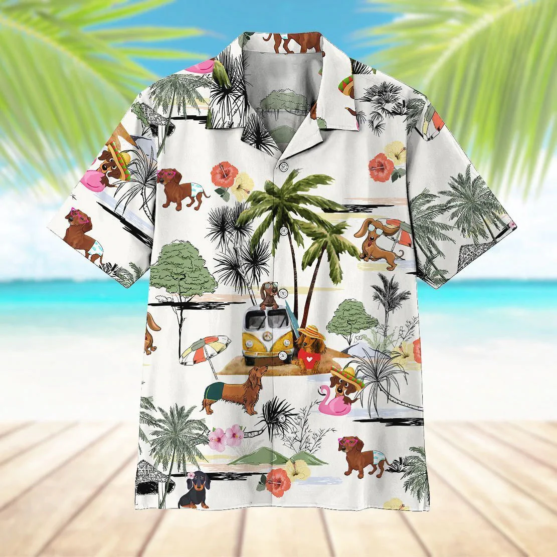 Dachshund Beach Retro Aloha Trendy Hawaiian Shirt For Men, Women