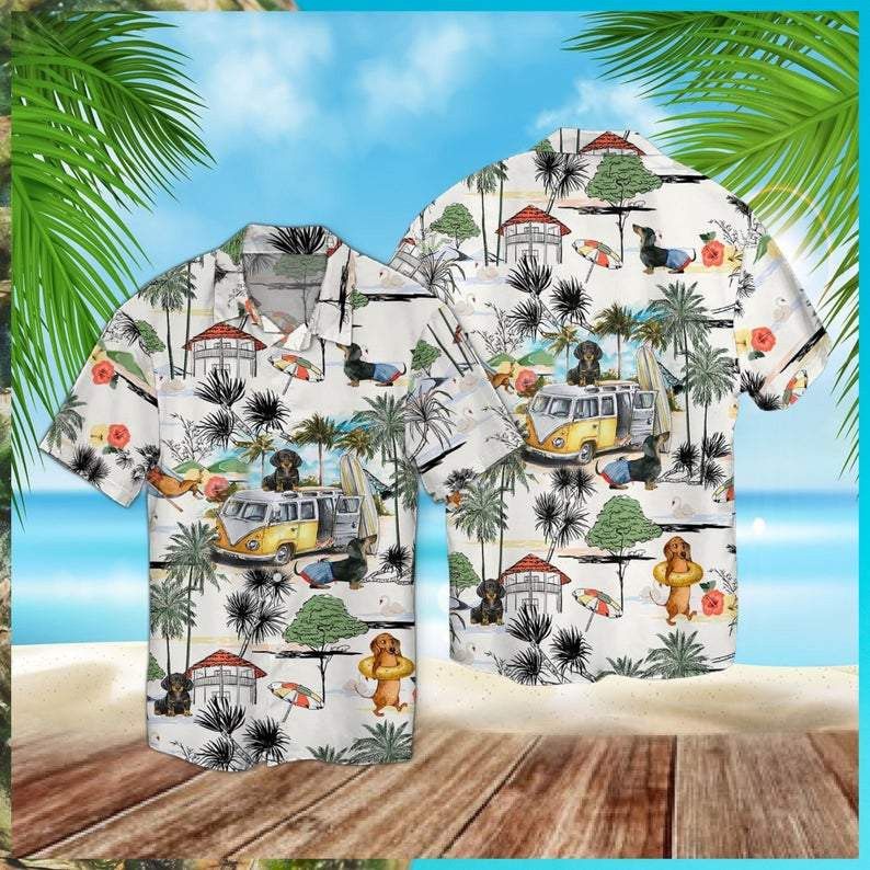 Dachshund Beach Retro Aloha Trendy Hawaiian Shirt For Men, Women
