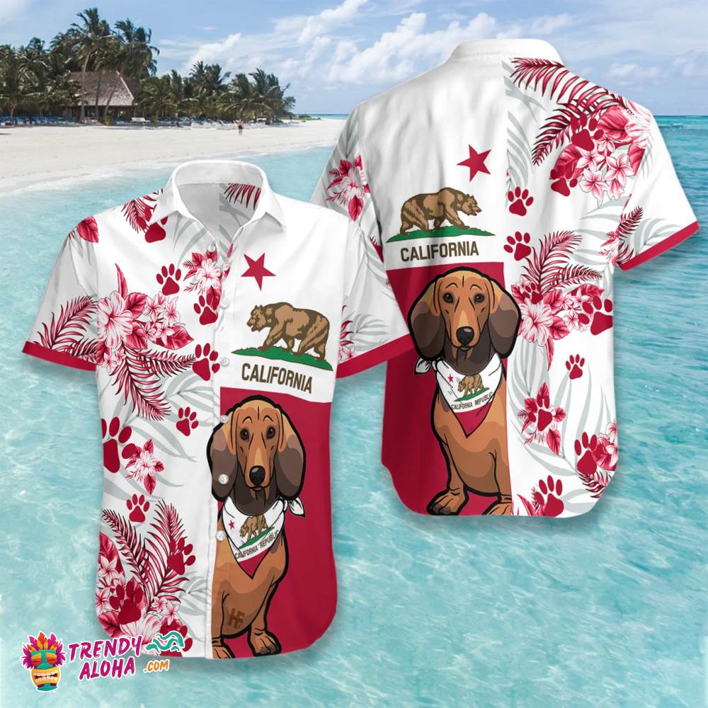 Dachshund California Flag Hawaiian Shirt Hawaiian Shirt
