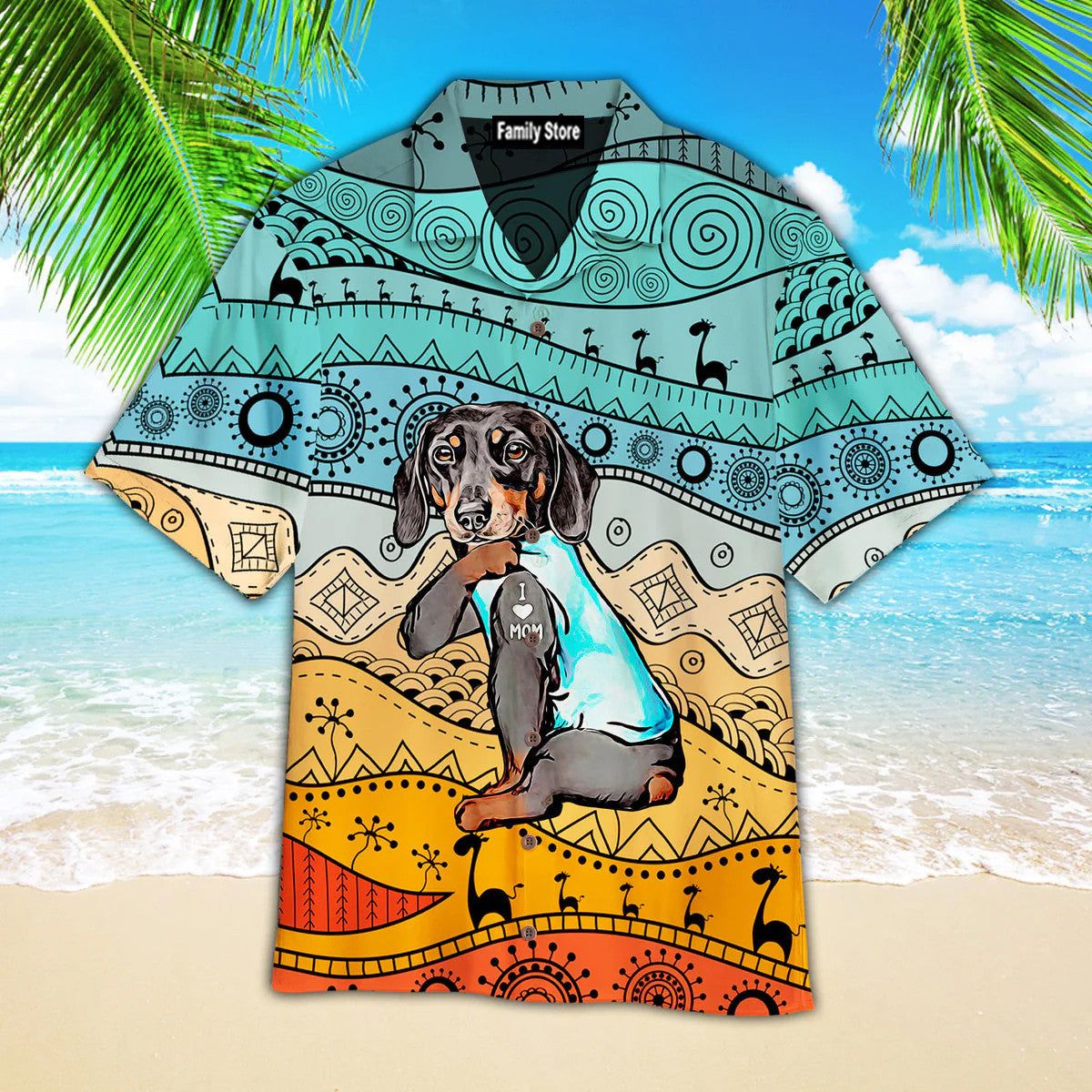 Dachshund Dog Loves Mom Aloha Hawaiian Shirts