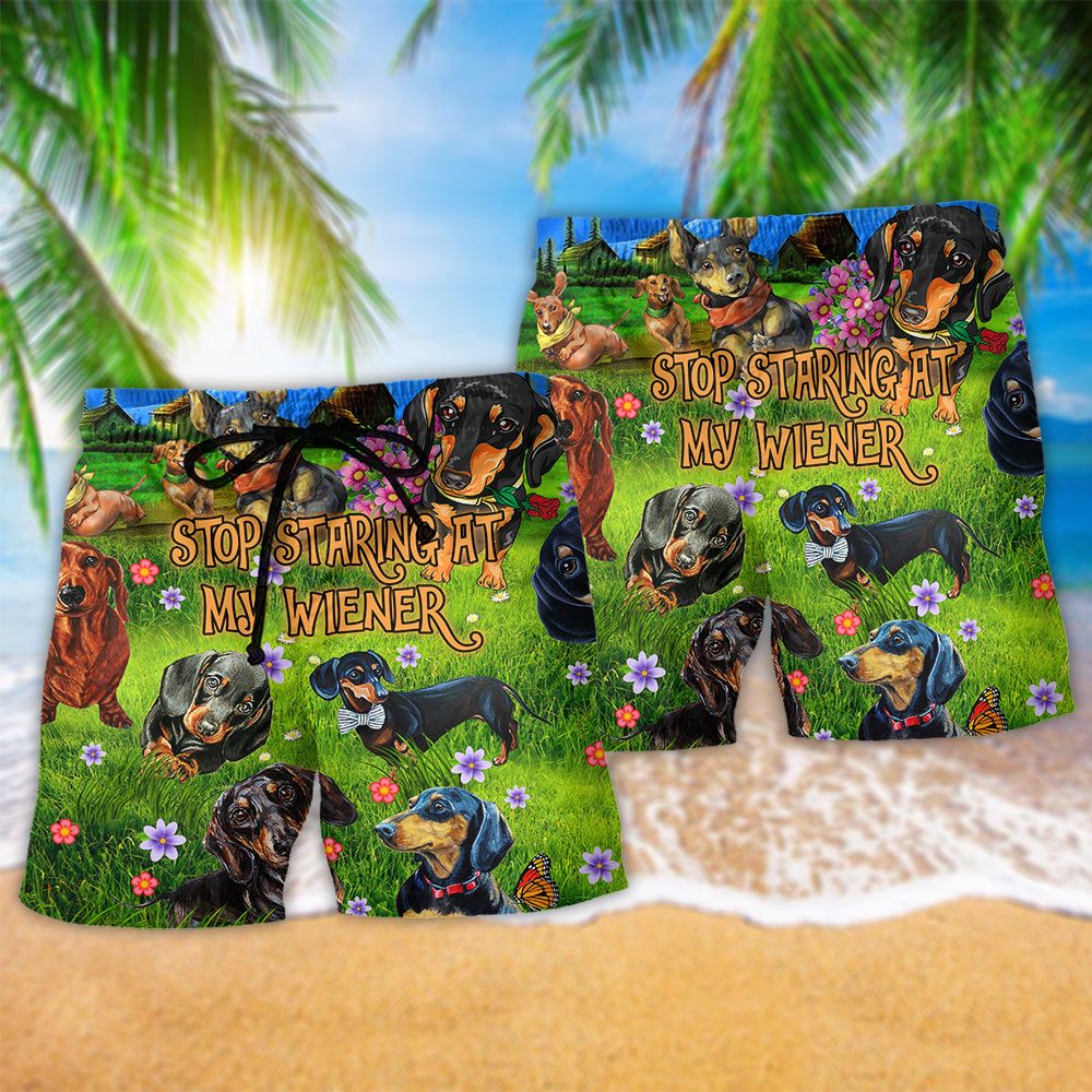 Dachshund Dog Stop Staring At My Wiener Dachshund Trendy Aloha Hawaiian Beach Shorts