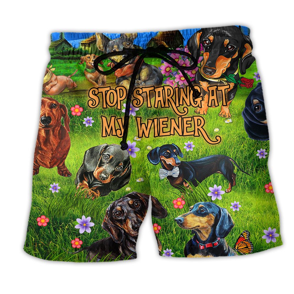 Dachshund Dog Stop Staring At My Wiener Dachshund Trendy Aloha Hawaiian Beach Shorts
