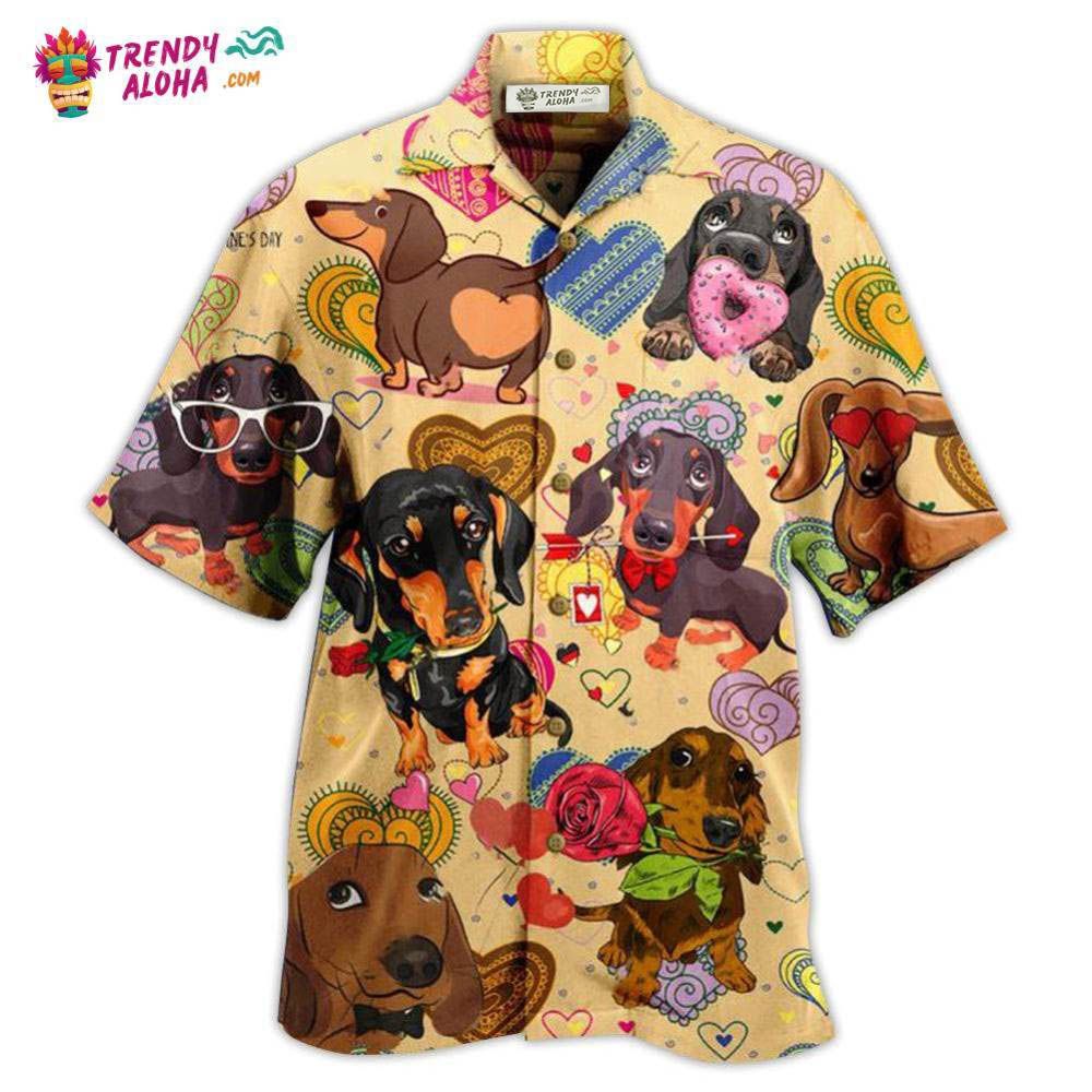 Dachshund Dogs Love Heart Hawaiian Shirt – Trendy Aloha Dachshund Dogs Love Heart Hawaiian Shirt – Trendy Aloha