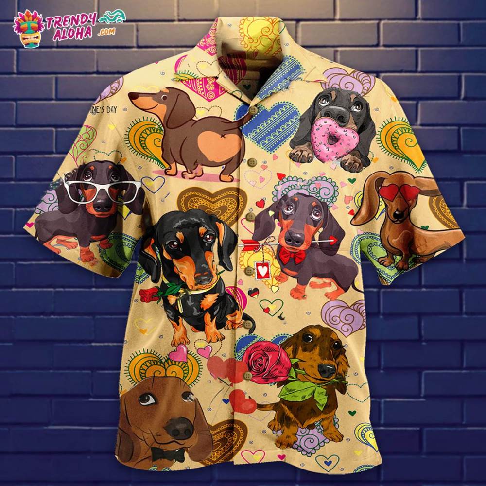Dachshund Dogs Love Heart Hawaiian Shirt – Trendy Aloha