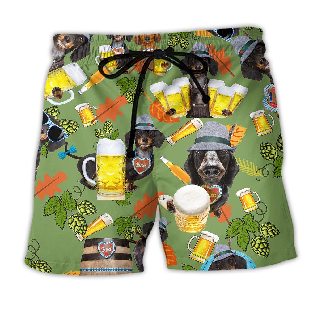 Dachshund Drinking Beer Cool Style Trendy Aloha Hawaiian Beach Shorts