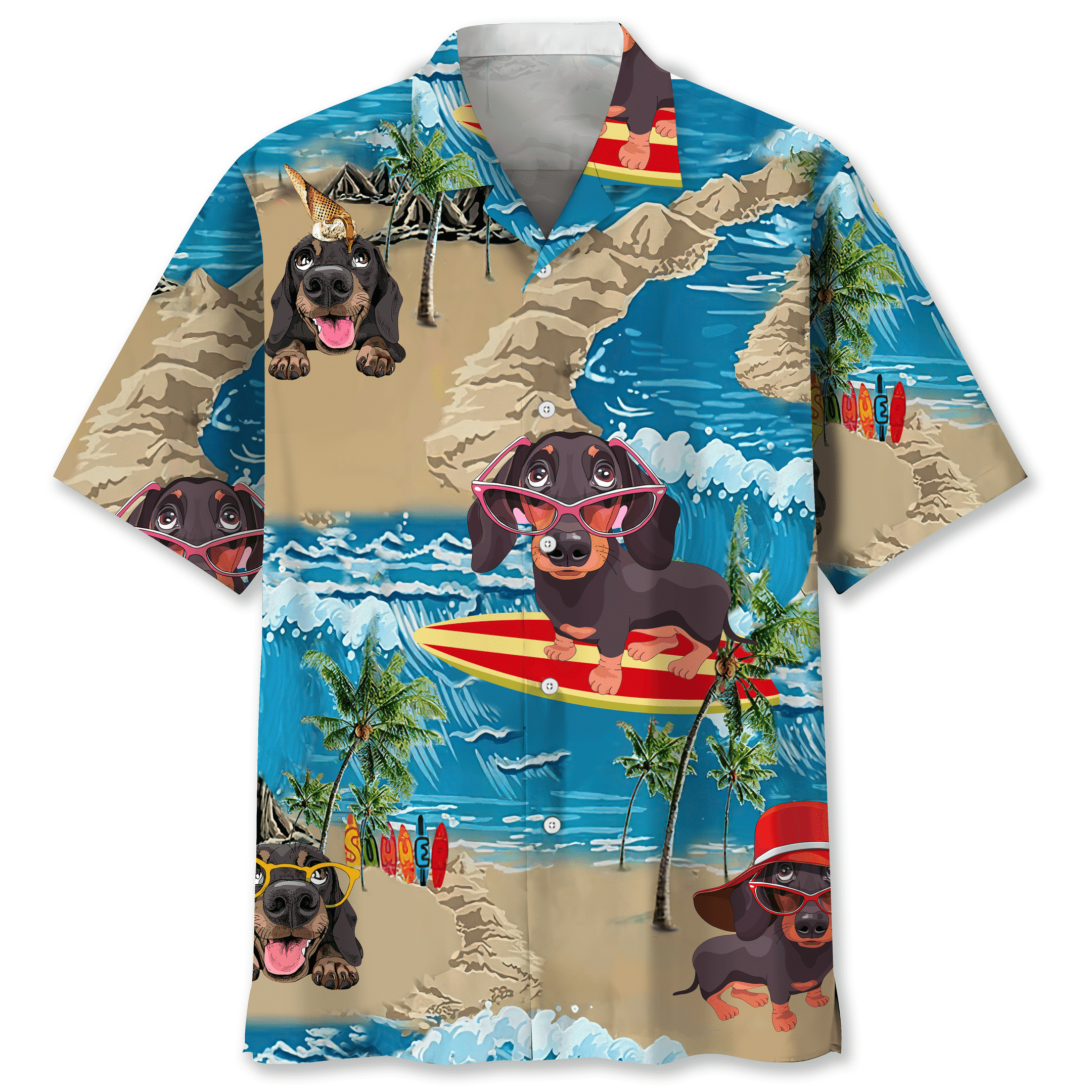 Dachshund Funny Beach Trendy Hawaiian Shirt