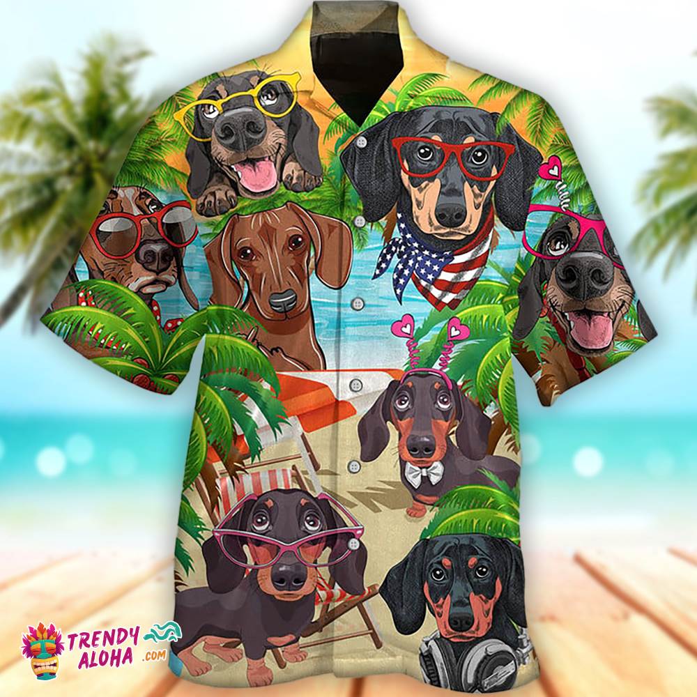 Dachshund Hawaiian Shirt Dachshund With Glasses On, Aloha Hawaiian Shirts