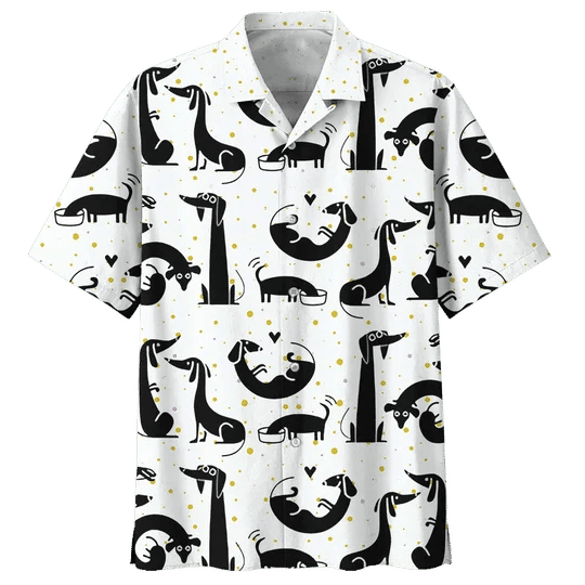 Dachshund Hawaiian Shirt in Black and White for All
