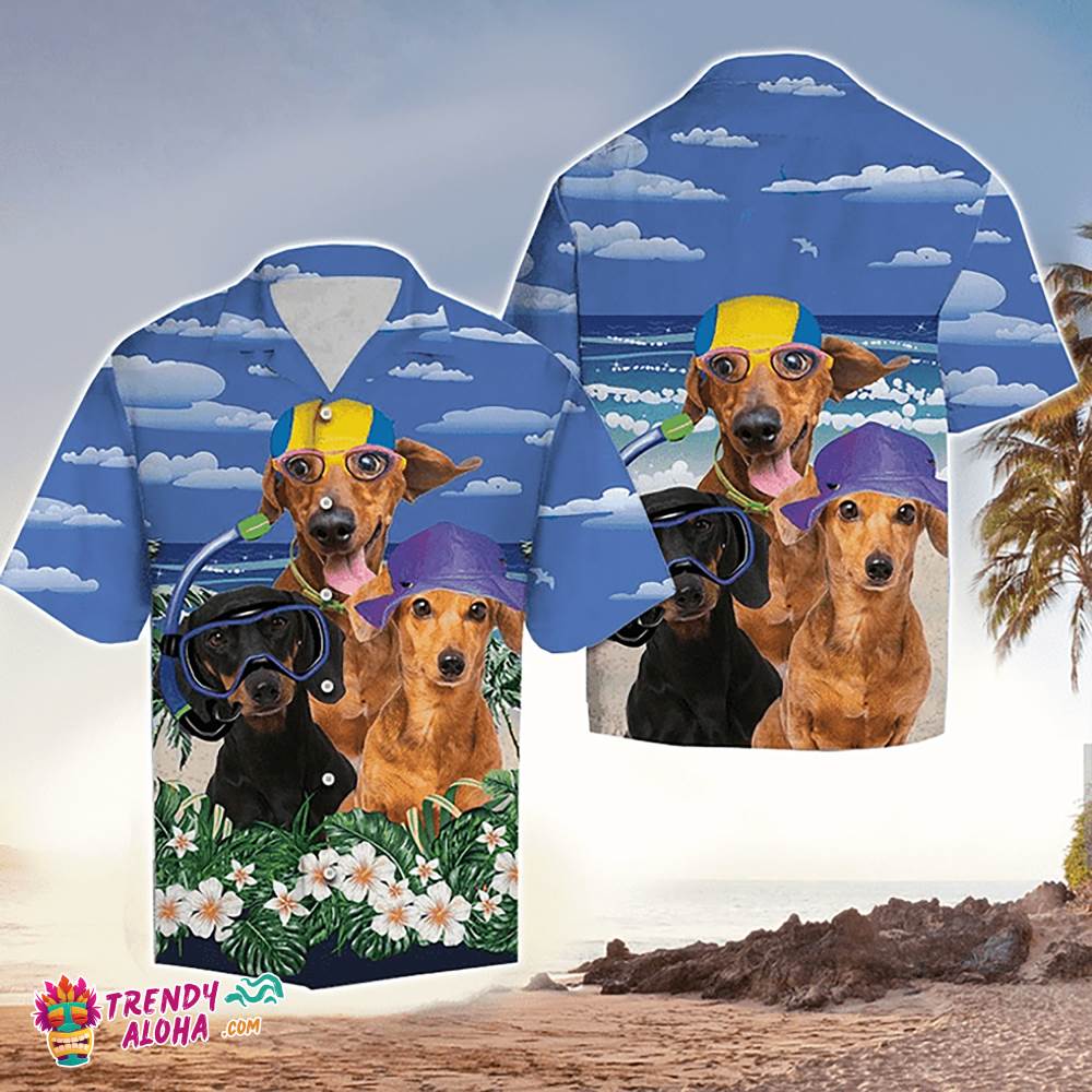 Dachshund Hawaiian Shirt Summer Beach With Flower, Aloha Hawaiian Shirts