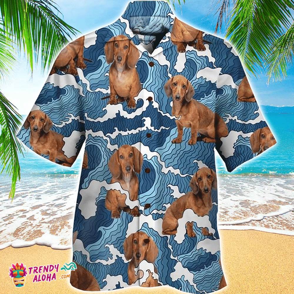 Dachshund Hawaiian Shirt Surfing On The Way, Aloha Hawaiian Shirts