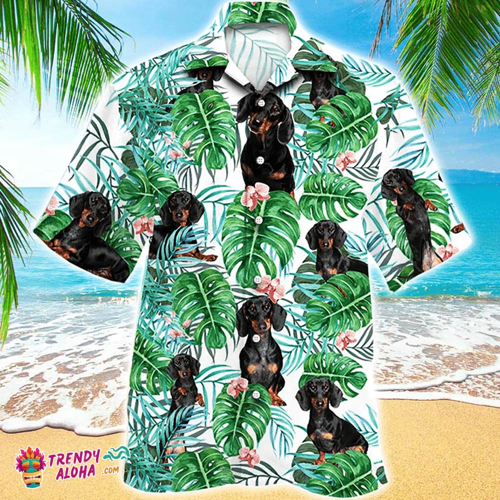 Dachshund Hawaiian Shirt Tropical Plant, Aloha Hawaiian Shirts