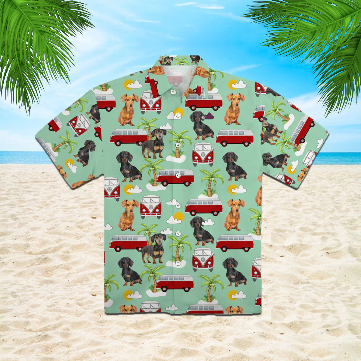 Dachshund Hippie Car Hawaiian Shirt Aloha Shirt