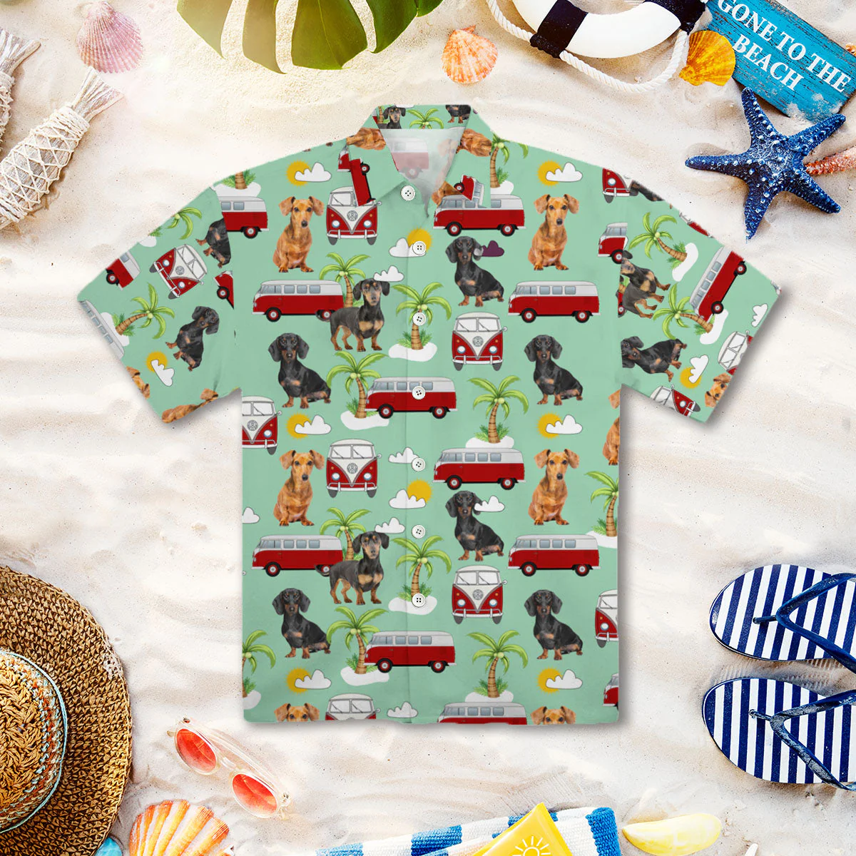 Dachshund Hippie Car Trendy Hawaiian Shirt  Aloha Shirt