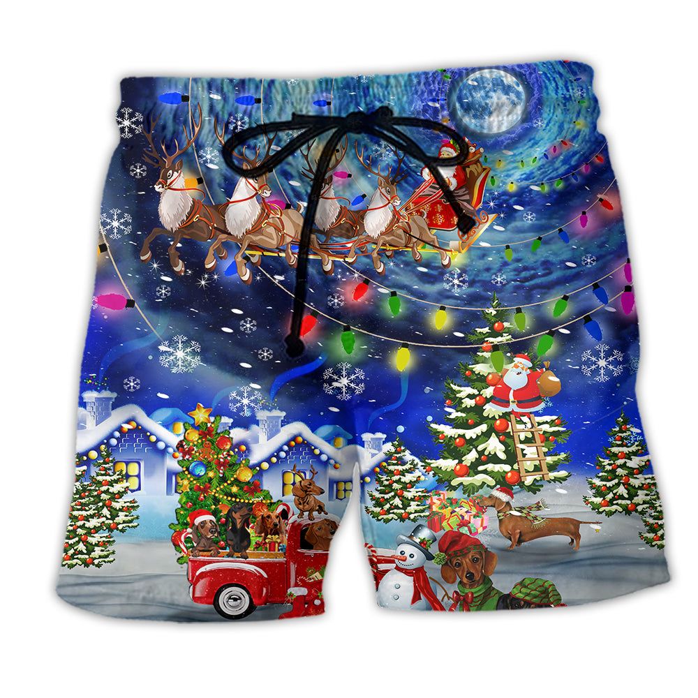 Dachshund Love Xmas Night Trendy Aloha Hawaiian Beach Shorts