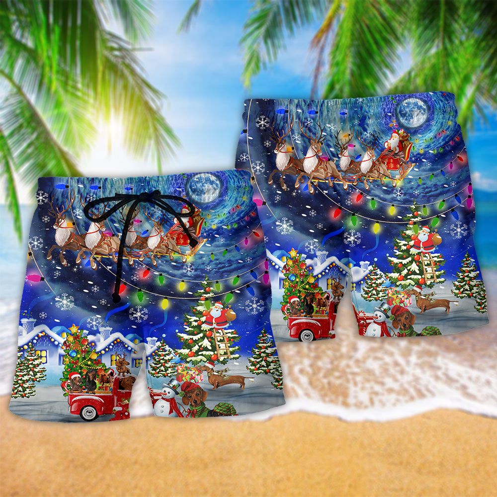 Dachshund Love Xmas Night Trendy Aloha Hawaiian Beach Shorts