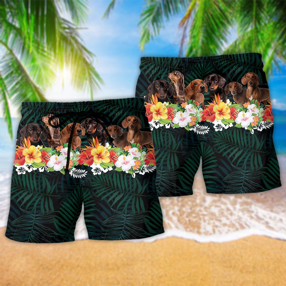 Dachshund Lover Green Tropical Life Trendy Aloha Hawaiian Beach Shorts