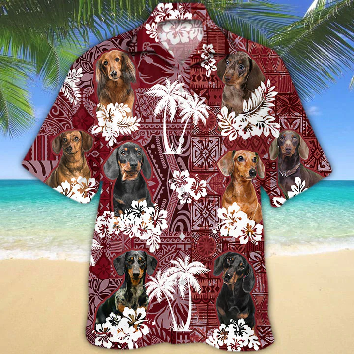 Dachshund Red Hawaiian Shirt for Dog Lovers Beach
