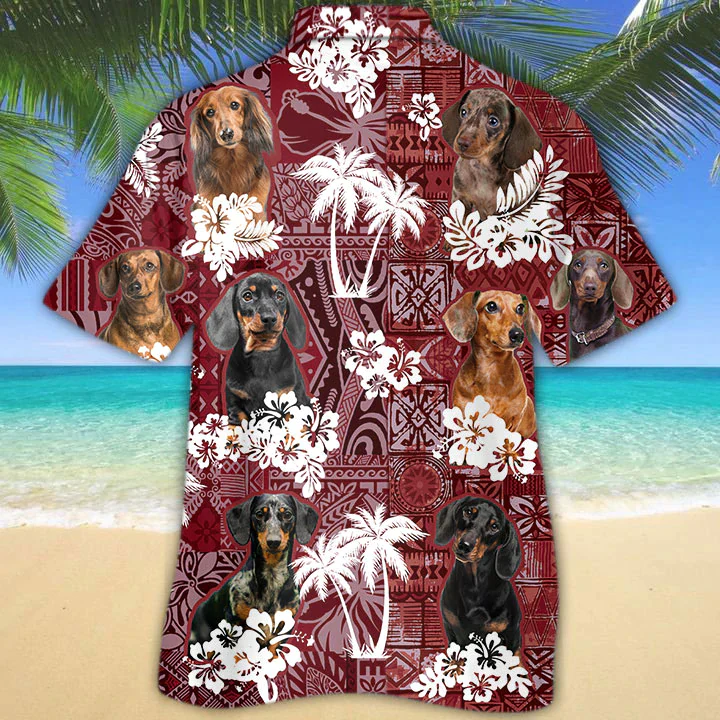 Dachshund Red Trendy Hawaiian Shirt, Gift For Dog Lover Shirts, Animal Summer Shirts, Trendy Hawaiian Shirt Men