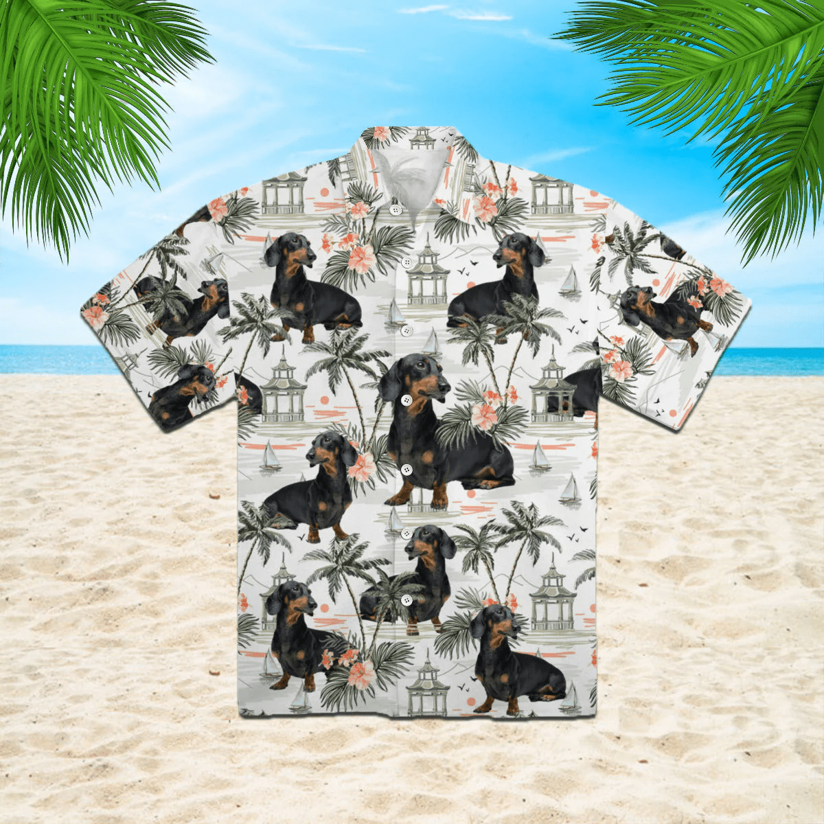 Dachshund Summer Beach Surfing Pattern Hawaiian Shirt Aloha Shirt