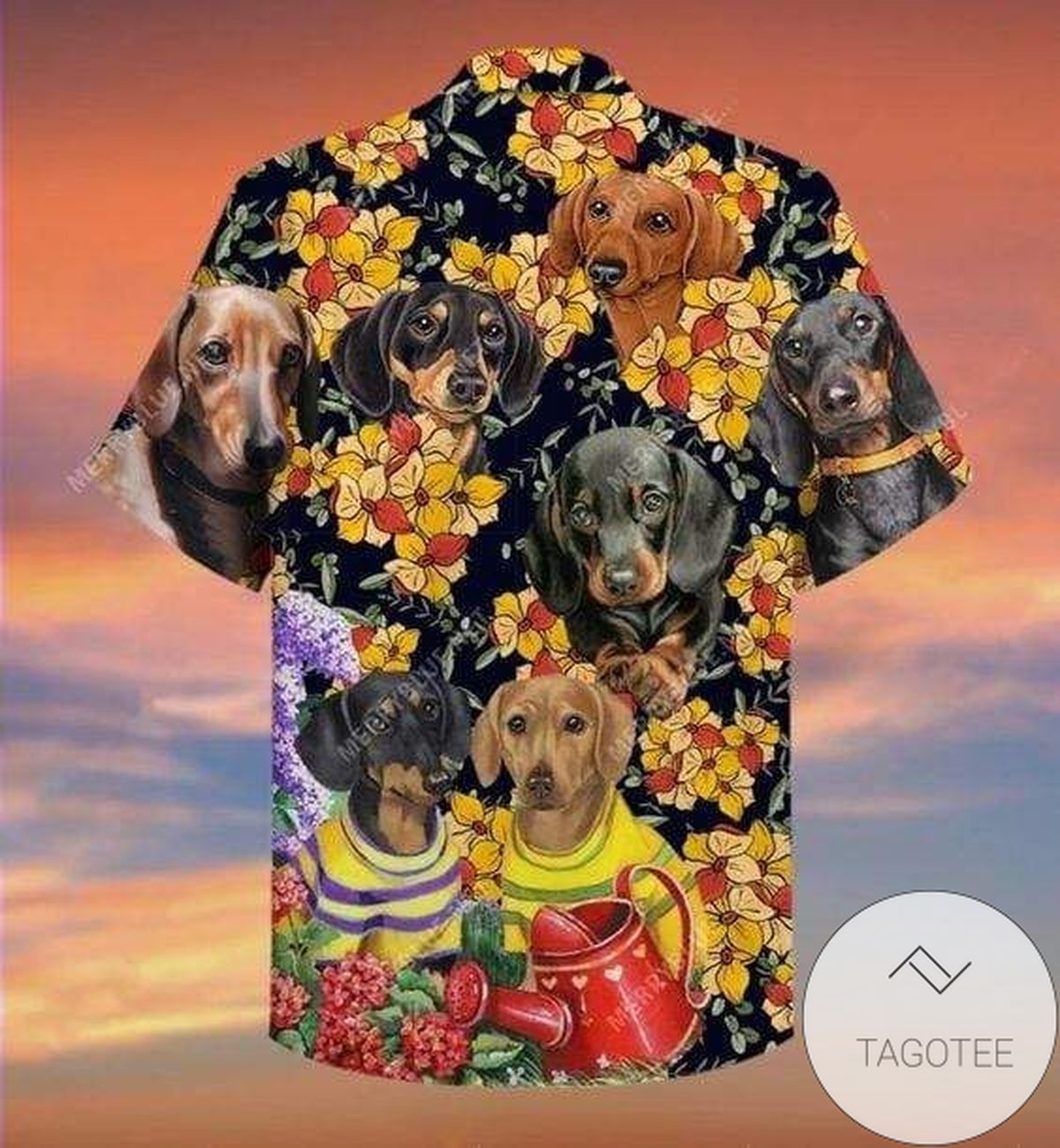 Dachshund Surrounded by Blooming Flowers Hawaiian Shirt