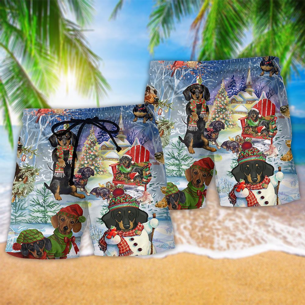 Dachshund Through The Snow Christmas Trendy Aloha Hawaiian Beach Shorts