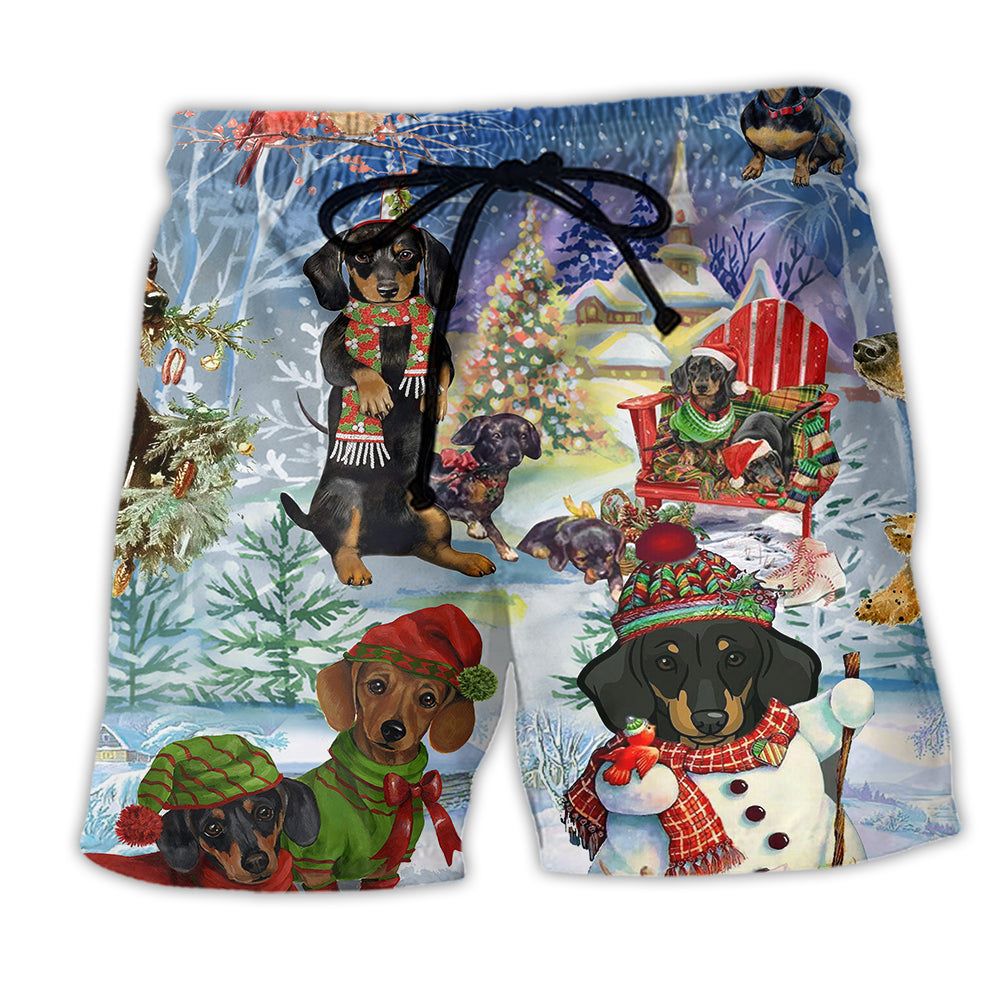 Dachshund Through The Snow Christmas Trendy Aloha Hawaiian Beach Shorts