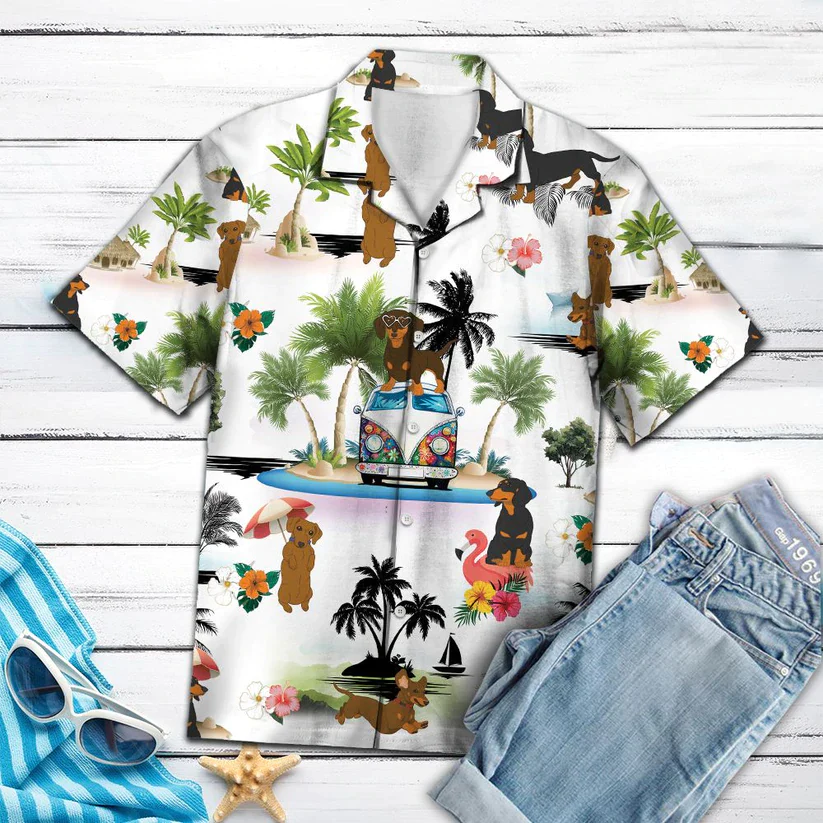 Dachshund Vacation Hawaii Shirt, Summer Gift, Trendy Hawaiian Shirts For Men, Aloha Beach Shirt