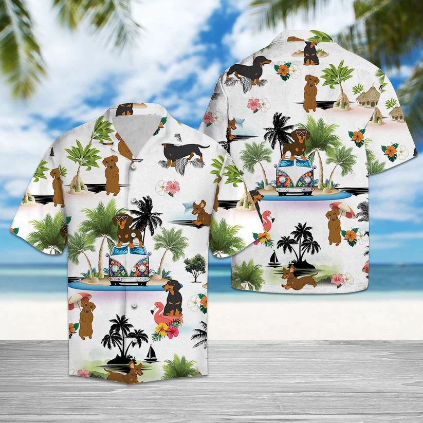 Dachshund Vacation Hawaii Shirt, Summer Gift, Trendy Hawaiian Shirts For Men, Aloha Beach Shirt