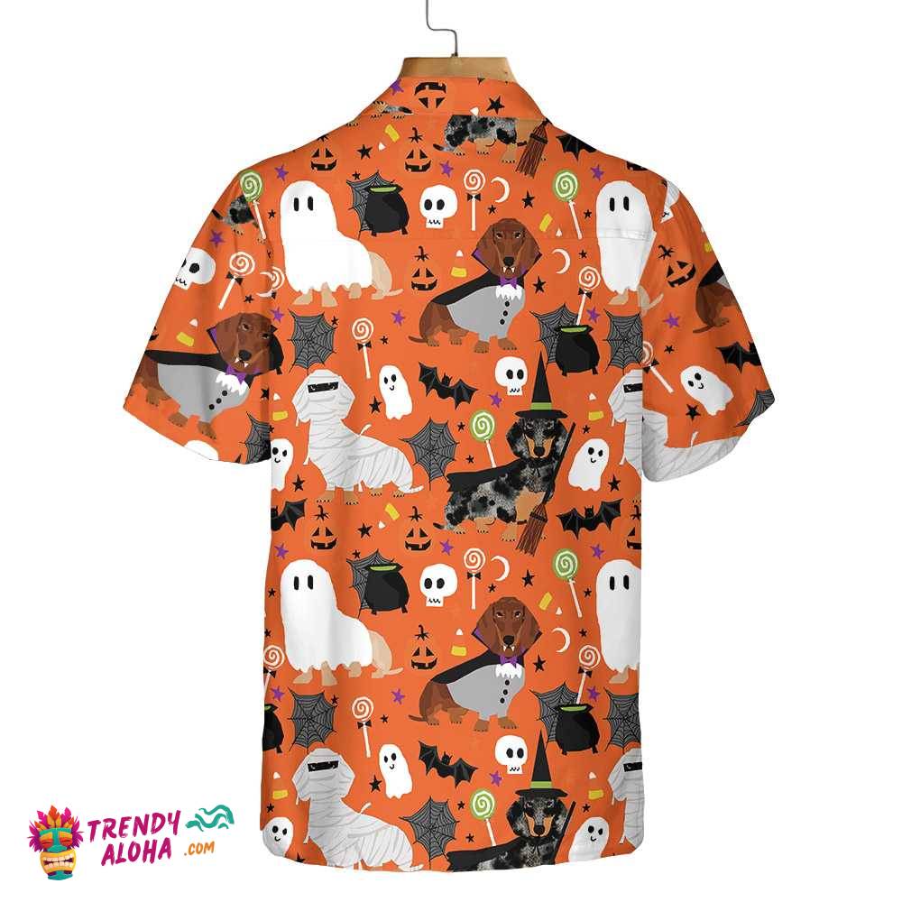 Dachshunds On Halloween Hawaiian Shirt, Spooky Dachshund Shirt, Funny Halloween Shirt For Men And Women