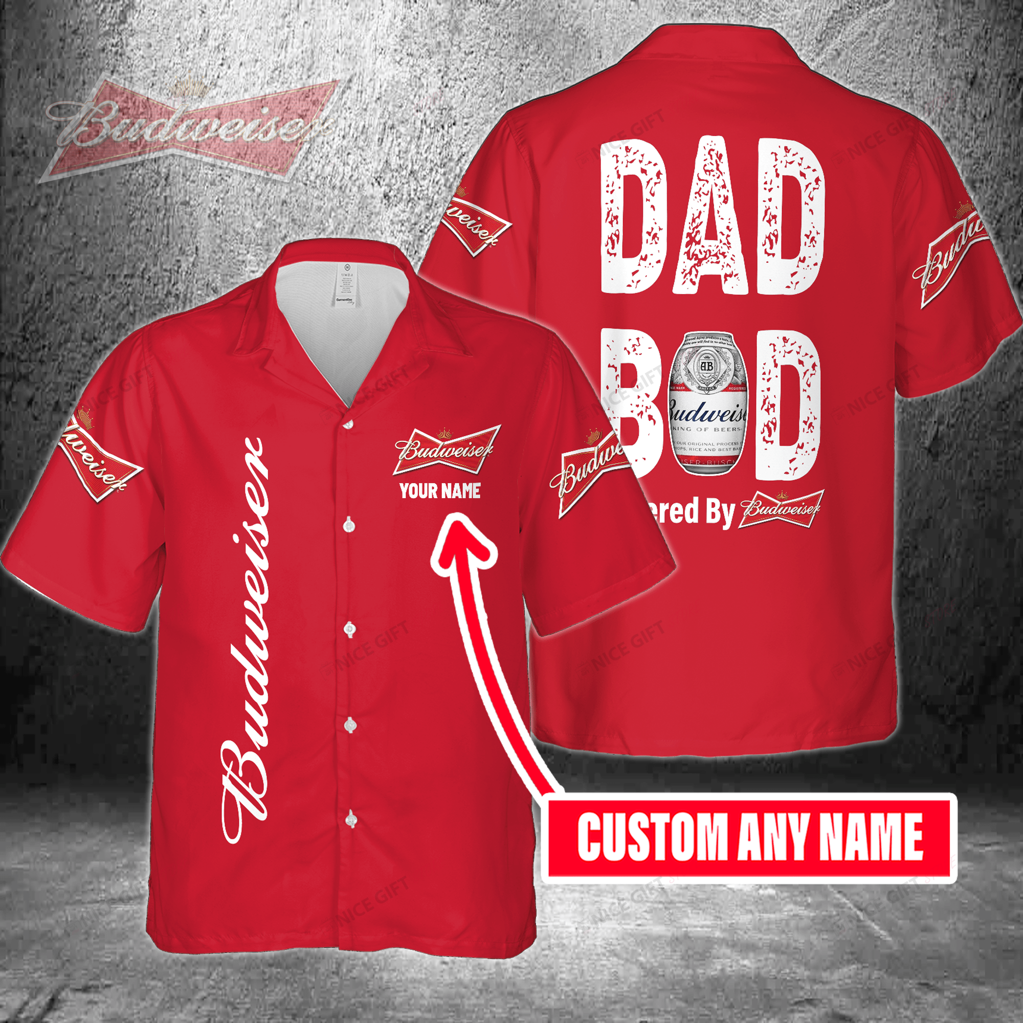 Dad Bod Powered By Budweiser Custom Name Hawaiian Shirt