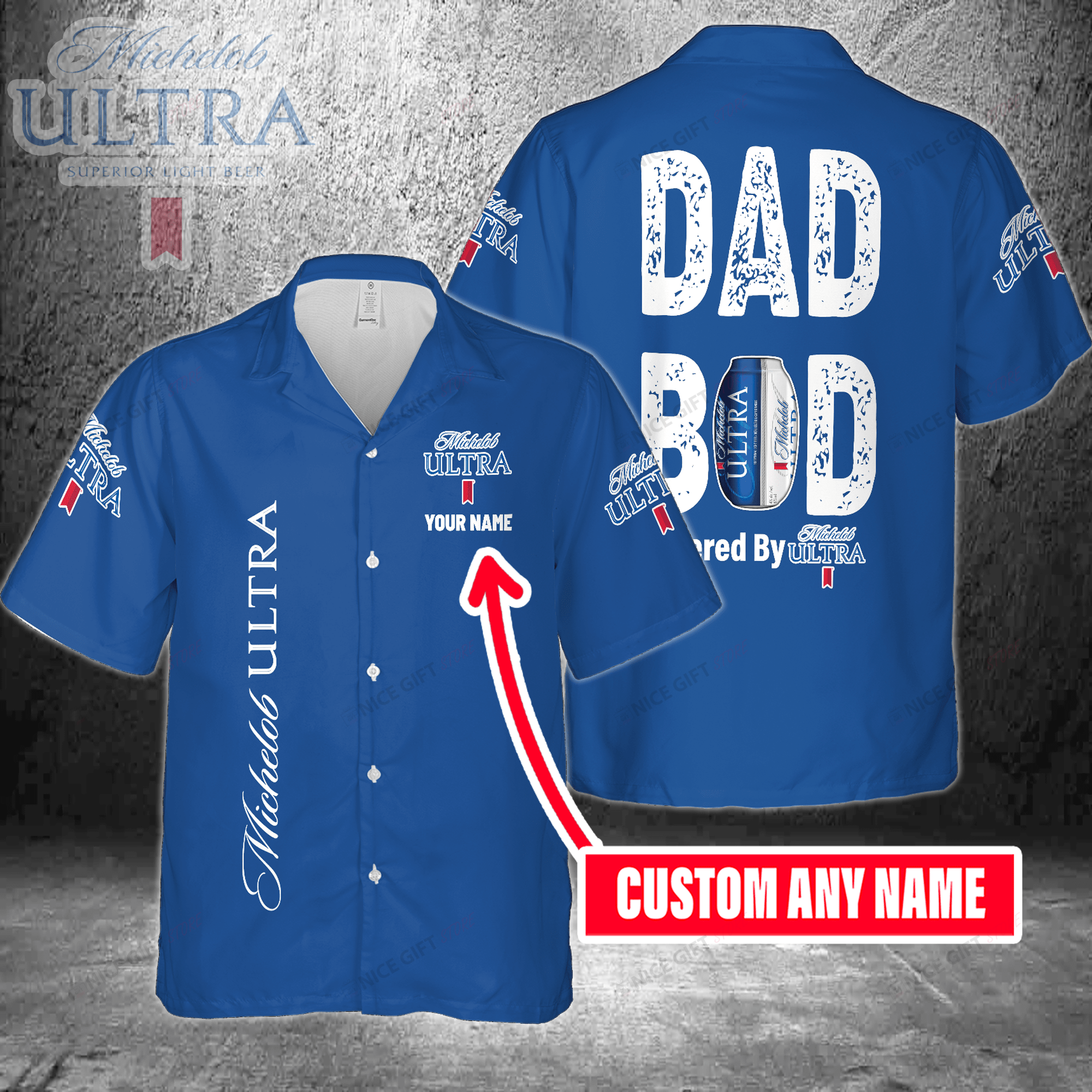 Dad Bod Powered By Michelob Ultra Custom Name Hawaiian Shirt