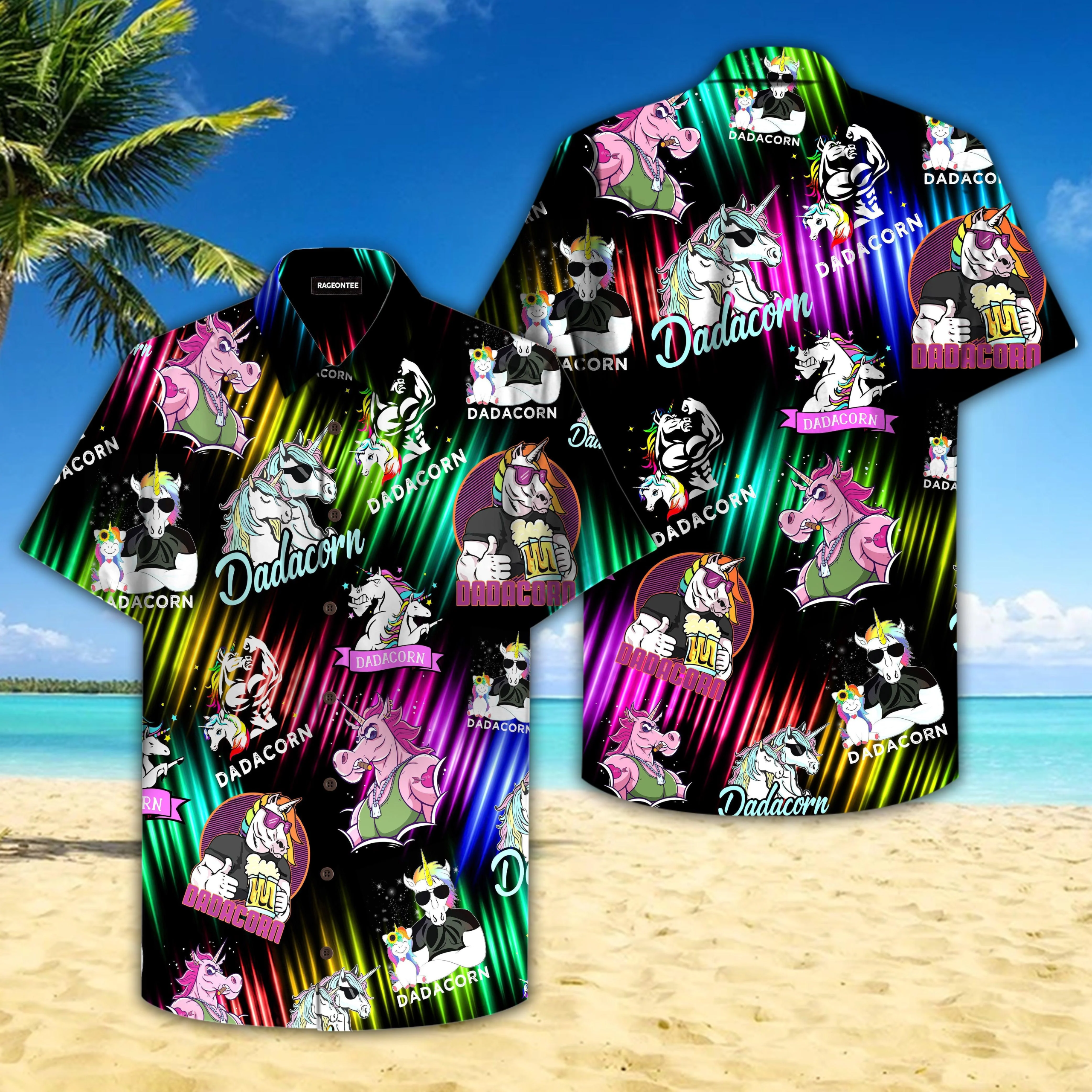 Dad Dadacorn Neon Trendy Hawaiian Shirt Dad Dadacorn Neon Trendy Hawaiian Shirt