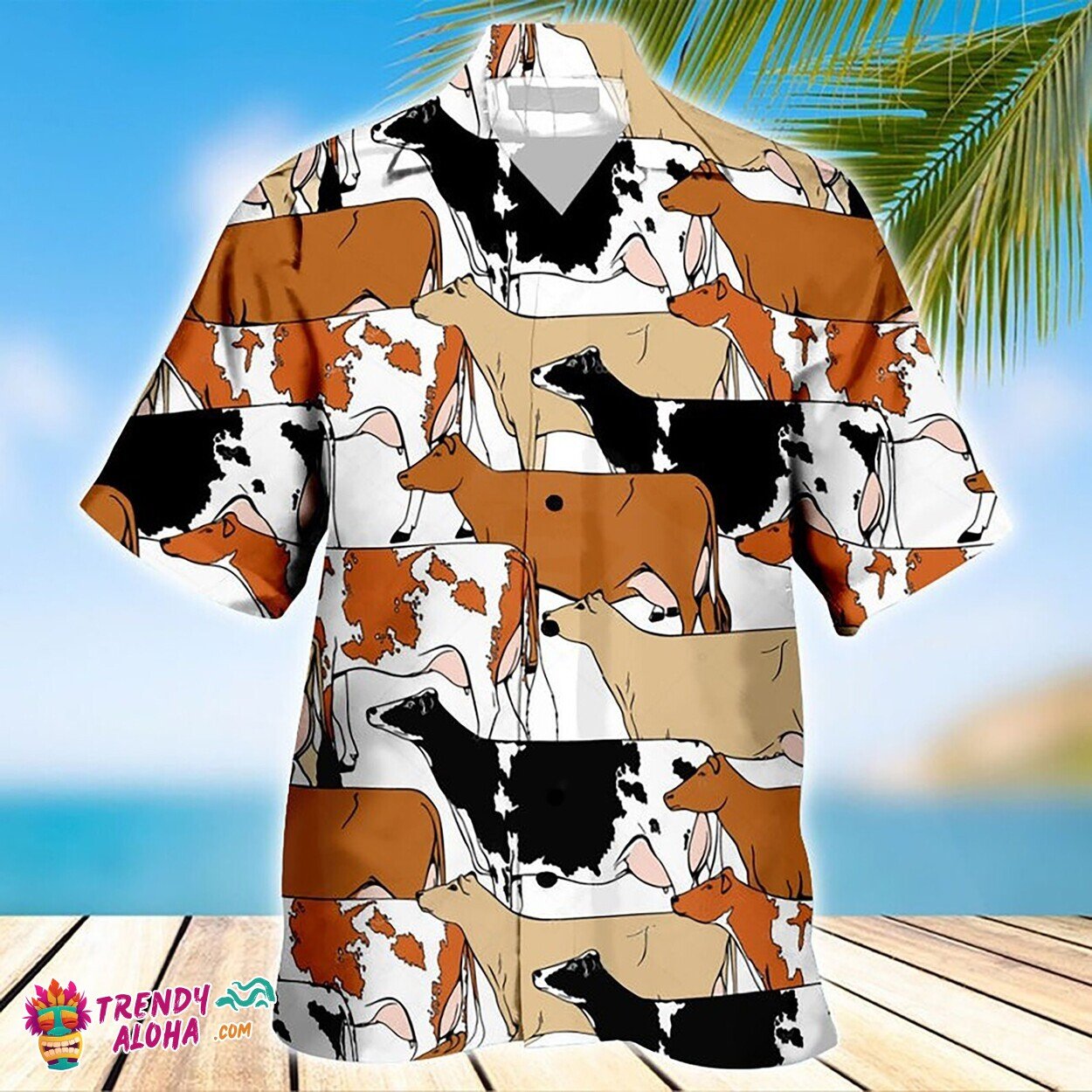 Dairy Cattle Farm Ocean Tropical Cow Lover Aloha Hawaiian Shirt