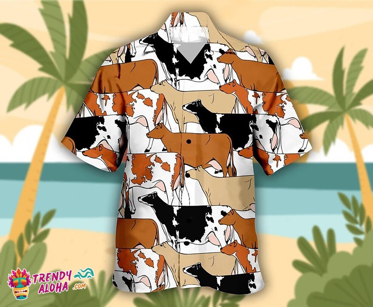 Dairy Cattle Ocean View Tropical Cow Aloha Beach Hawaiian Shirt